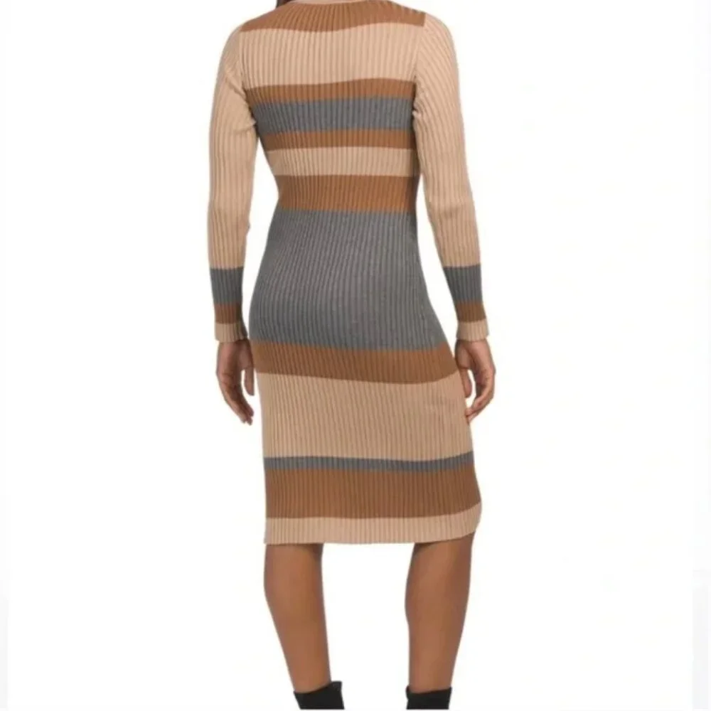 TAYLOR MIDI LENGTH STRIPED RIBBED KNIT BUTTON DOWN DRESS L - Picture 4 of 10